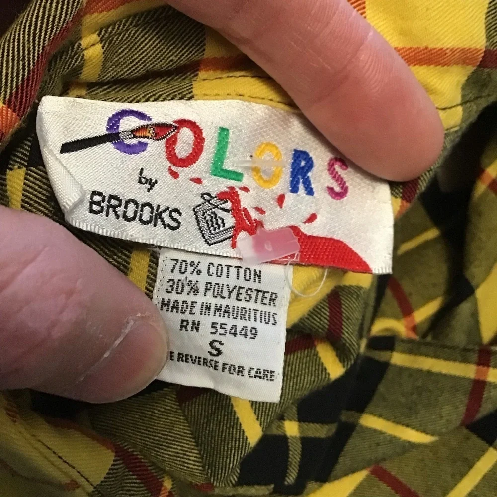 Vintage 90s Yellow Plaid Flannel Shirt Colors by Brooks Soft Grunge Preppy - Picture 3 of 11